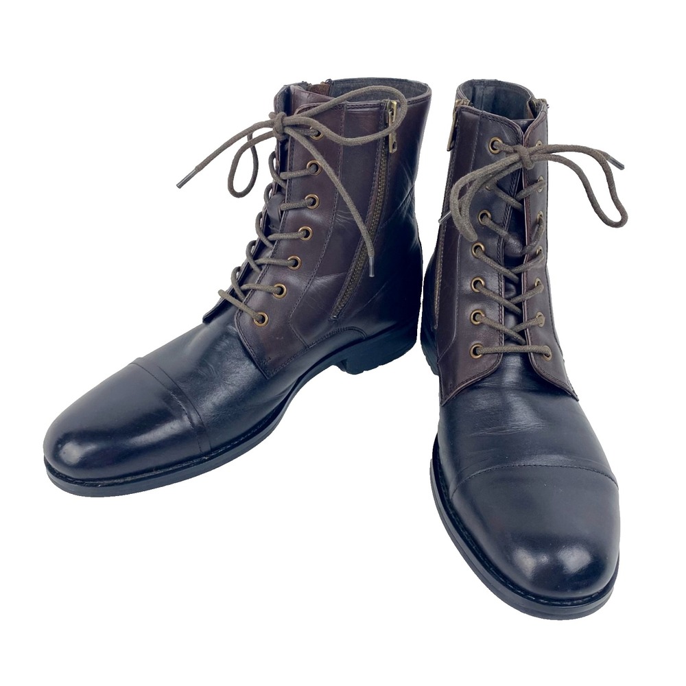 Kenneth Cole Reaction Leather Ankle Boots Mens 9 M Single Mind Black Brown Fine!